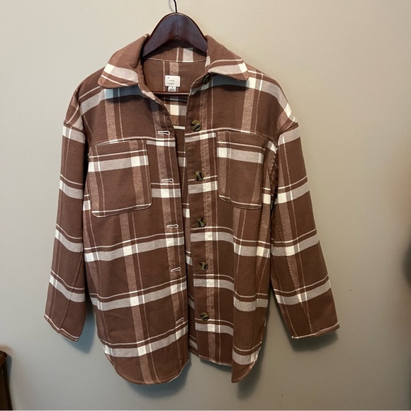 a new day brown Plaid Shirt jacket shacket  with slash side pocket soft comfy - Picture 1 of 8